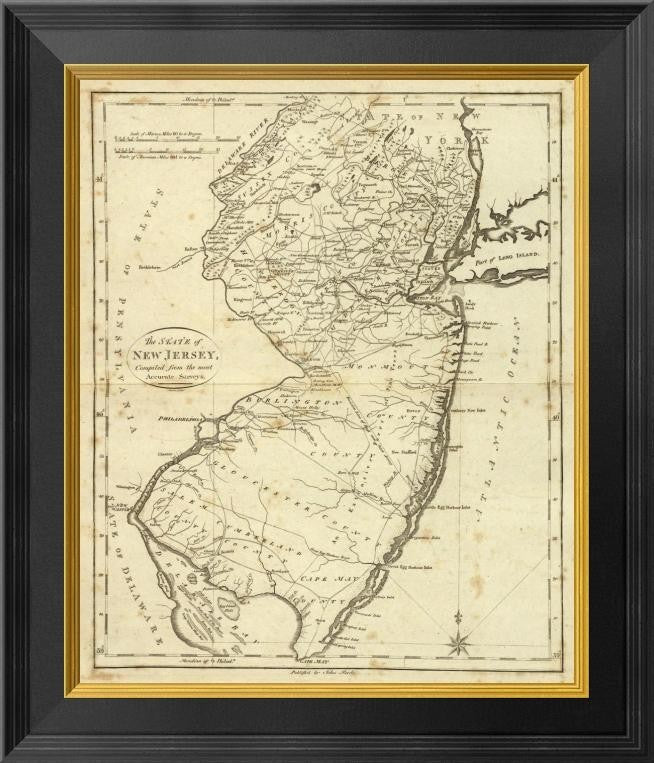 "State of New Jersey, 1796" Framed Canvas Giclee by John Reid, 17x20"