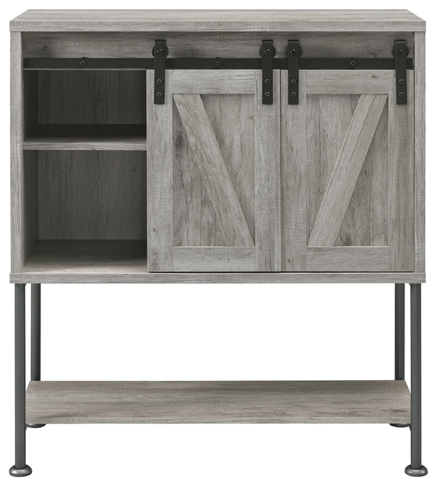 Wood Bar Cabinet with Two Doors, Gray and Gunmetal