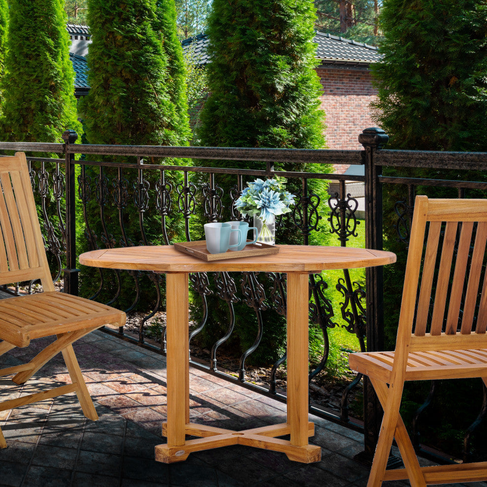 Teak Wood Hatteras Small Round Outdoor Patio Dining Table, 39"