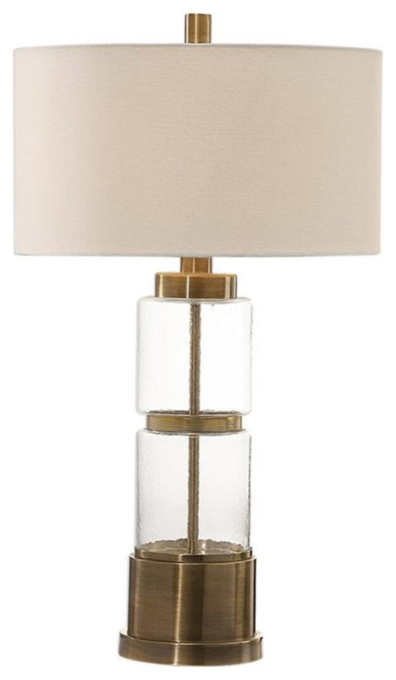 Uttermost Vaiga Steel Glass and Fabric Table Lamp in Antique Brass and White