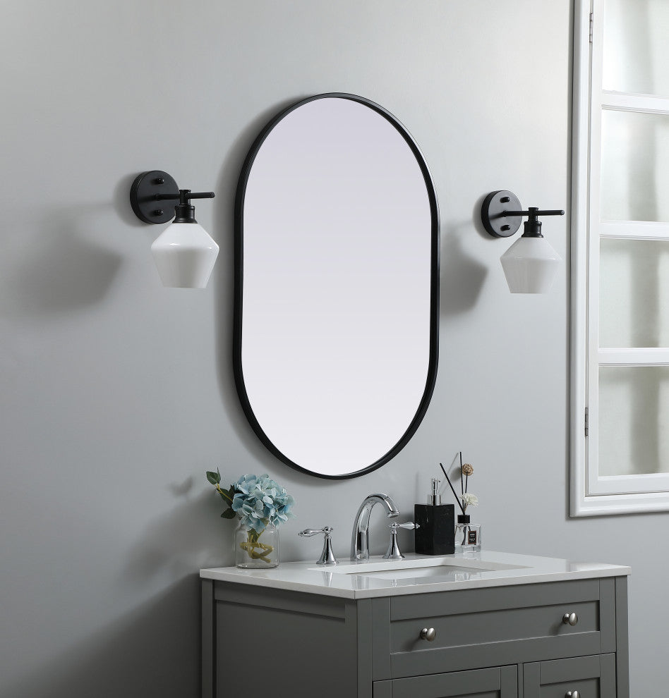 Metal Frame Oval Mirror 24X36 Inch, Black