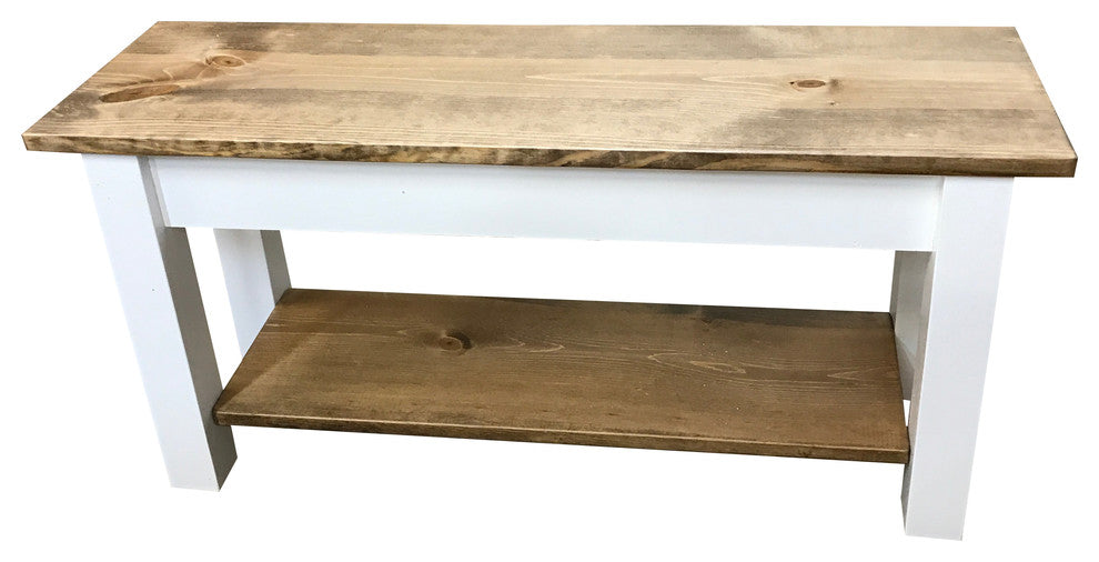 Ambler Farmhouse Bench With Shelf, 24"