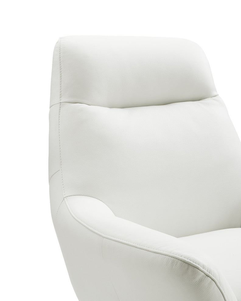 HomeRoots Chair White Top Grain Italian Leather Stainless Steel Legs.