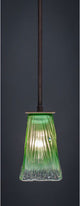 Apollo Stem Mini Pendant In Dark Granite, 5" Square Kiwi Green Crystal Glass
