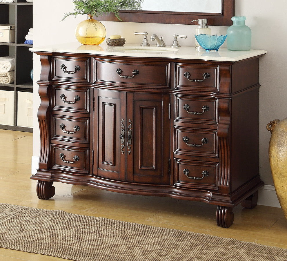 50 inch Cherry Wood Hopkinton Bathroom Sink Vanity Cream Marble Top