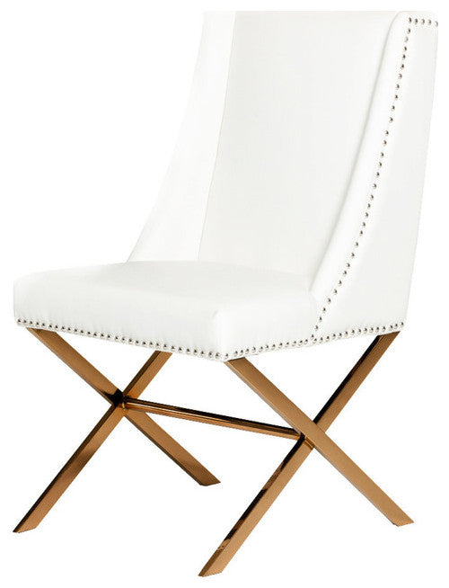 HomeRoots 37" White Leatherette and Rosegold Steel Dining Chair