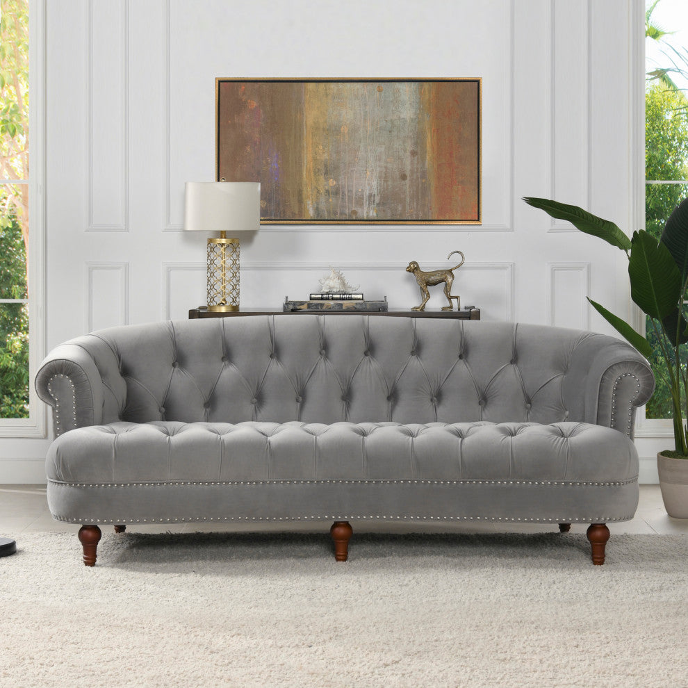 La Rosa Victorian Chesterfield Tufted Sofa, Opal Gray Velvet