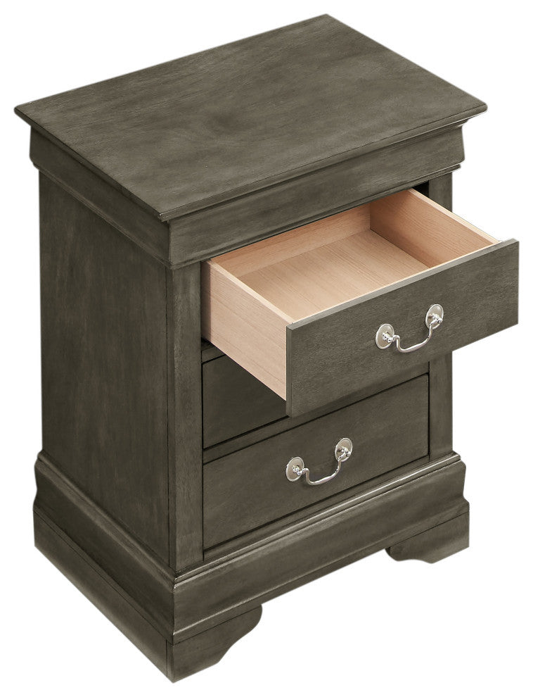 Louis Philippe 3-Drawer Nightstand (29 in. H x 21 in. W x 16 in. D), Gray