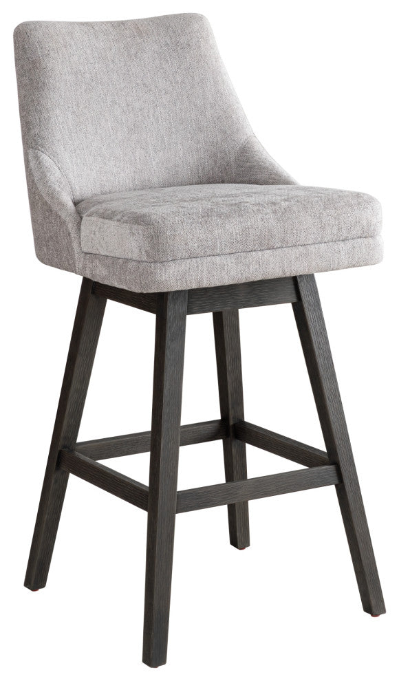 Branson Gray Solid Wood 30" Swivel Barstool, Gray Fabric, Set of 2