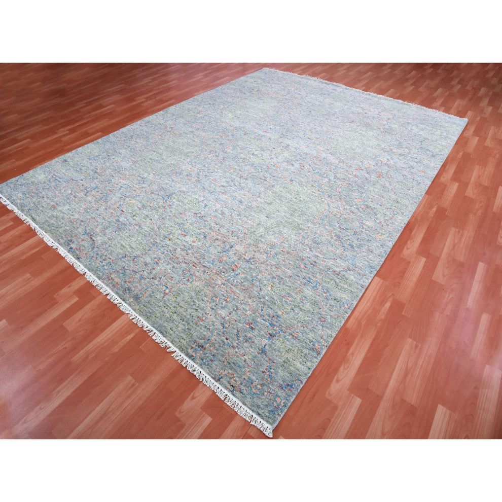 Gray Goose Oushak influence With Salt and Pepper Motif 100% Wool Rug 9'1"x12'1"