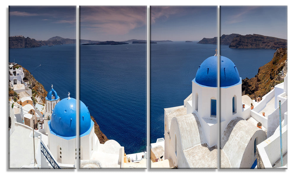 "Blue Doomes Churches Panorama" Landscape Print Wall Artwork, 4 Panels, 48"x28"