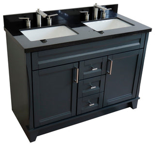 48" Double Sink Vanity, Dark Gray Finish With Black Galaxy Granite
