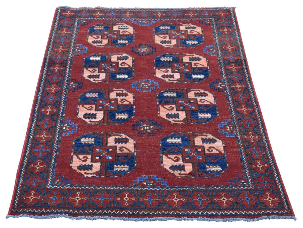 Rust Red, Afghan Ersari, Hand Knotted Pure Wool Oriental Rug, 3'10"x5'10"