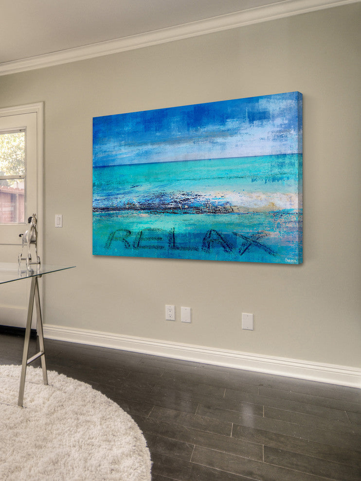 "Blue Relax" Painting Print on Wrapped Canvas, 36"x24"