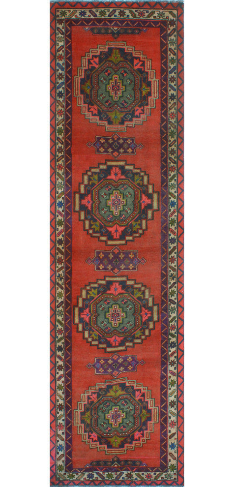 Fine Vintage Distressed Bamshad Rust/Beige Runner, 3'6x12'7