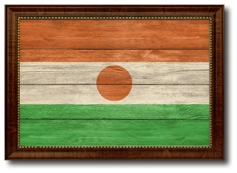 Niger Country Textured Flag Print With Brown Gold Frame, 19"X27"