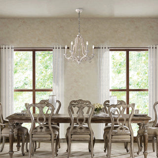 5-Light Distressed Antique White Farmhouse Chandelier Glam