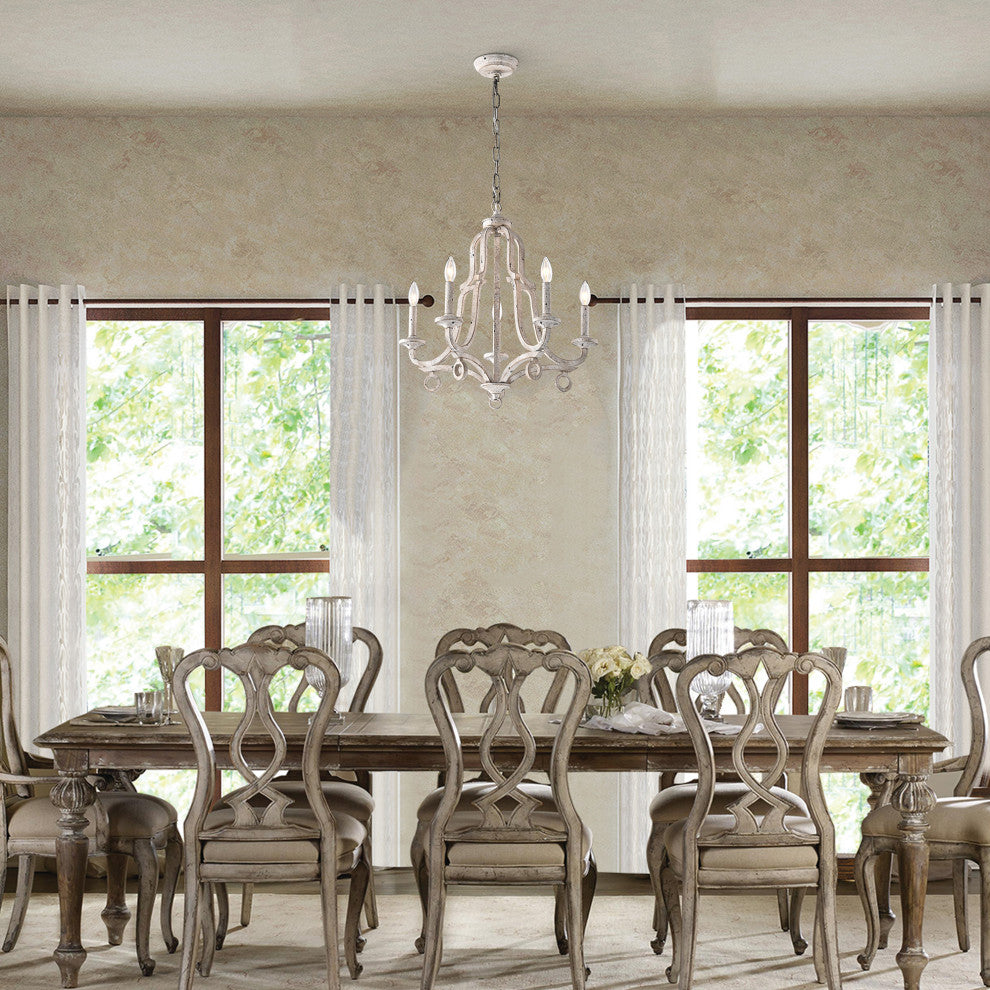 5-Light Distressed Antique White Farmhouse Chandelier Glam