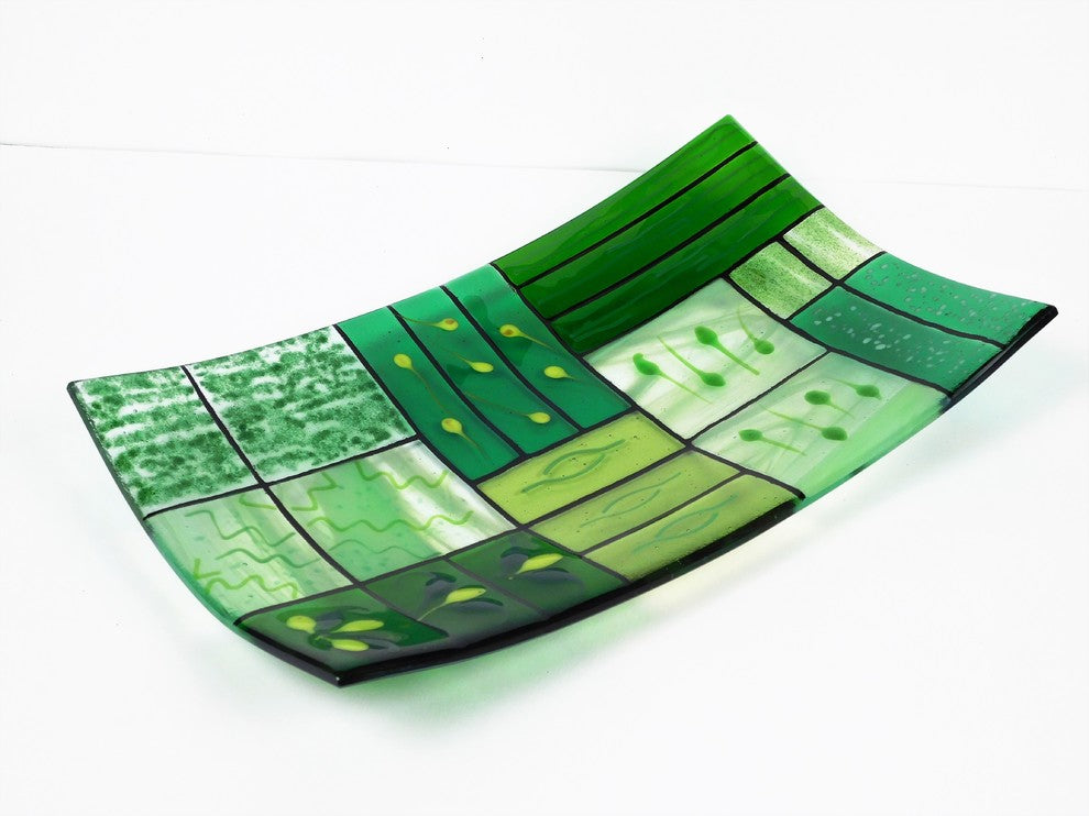Decorative Fused Glass Plate "A Gentle Color Mix", Green