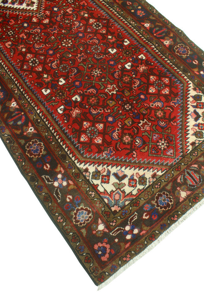 Fine Vintage Distressed Bernadin Red/Ivory Runner, 3'8 x 10'8