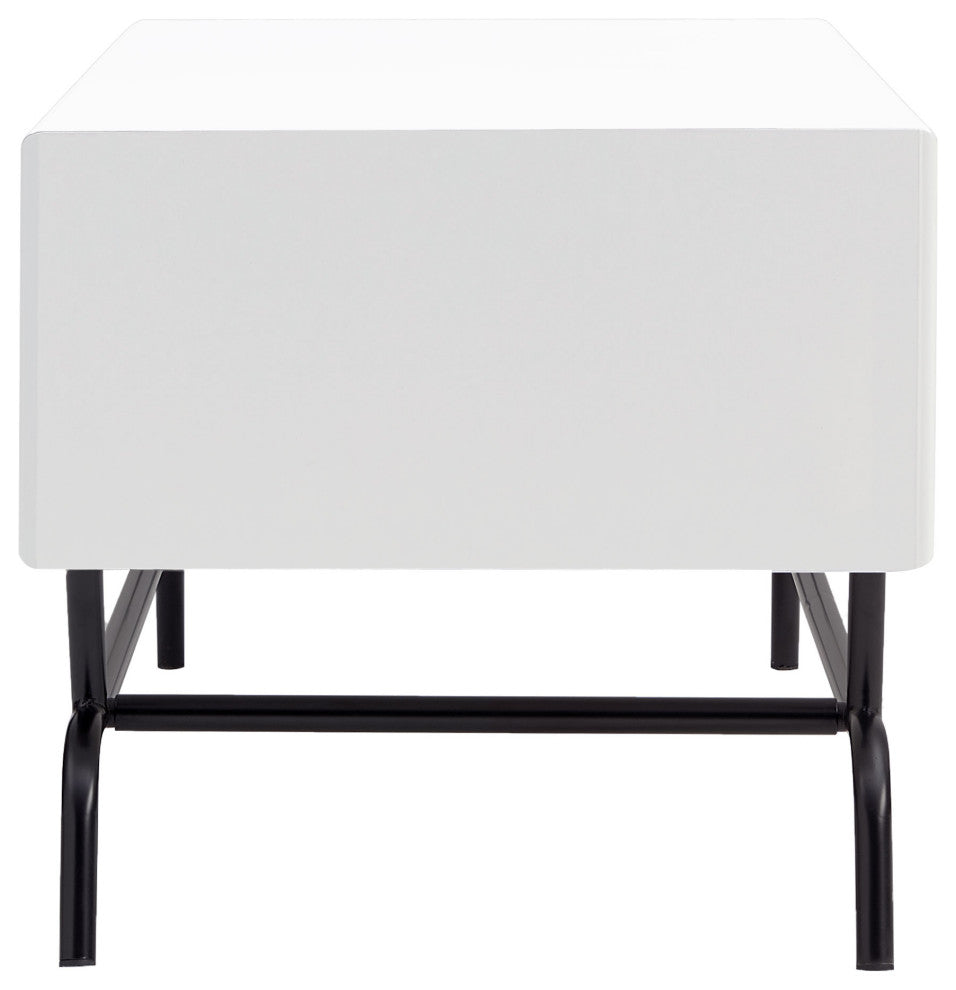 Danel 42 in. Rectangle Coffee Table With 2-Drawers and Metal Legs, White