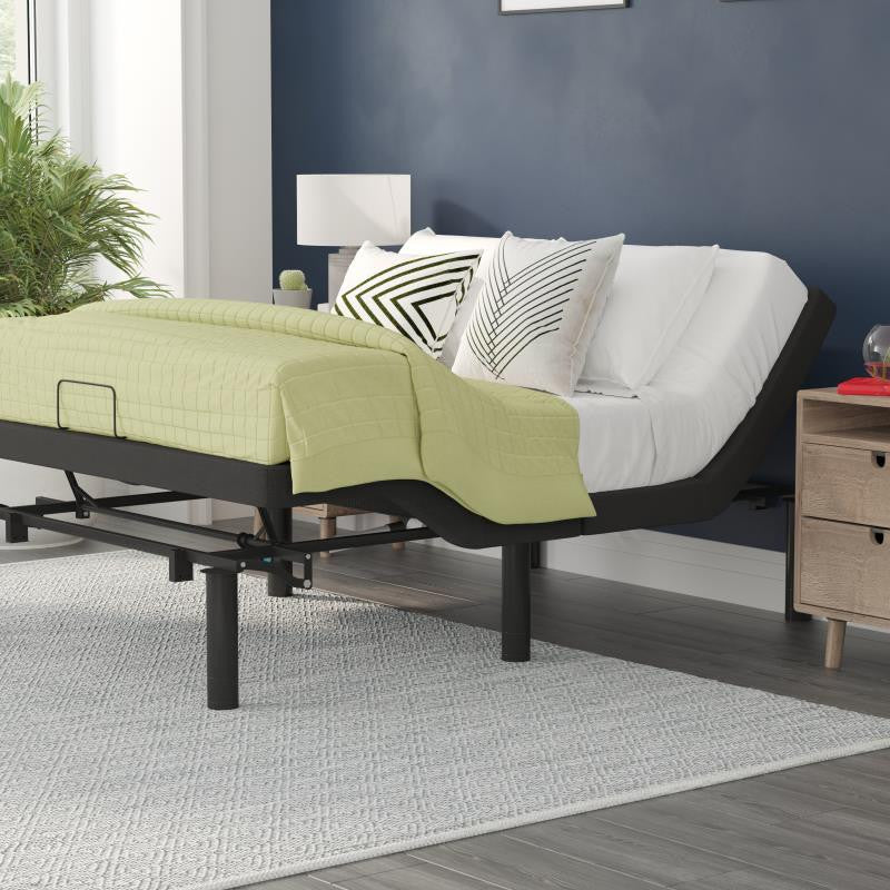 Selene Adjustable Upholstered Bed Base with Wireless Remote, Black, Queen