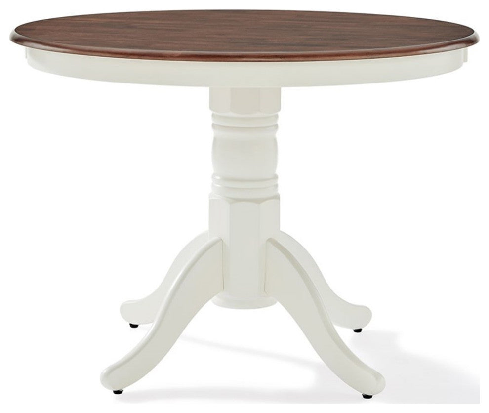Bowery Hill Round Pedestal Wood Dining Table in Rubbed White/Rich Cherry