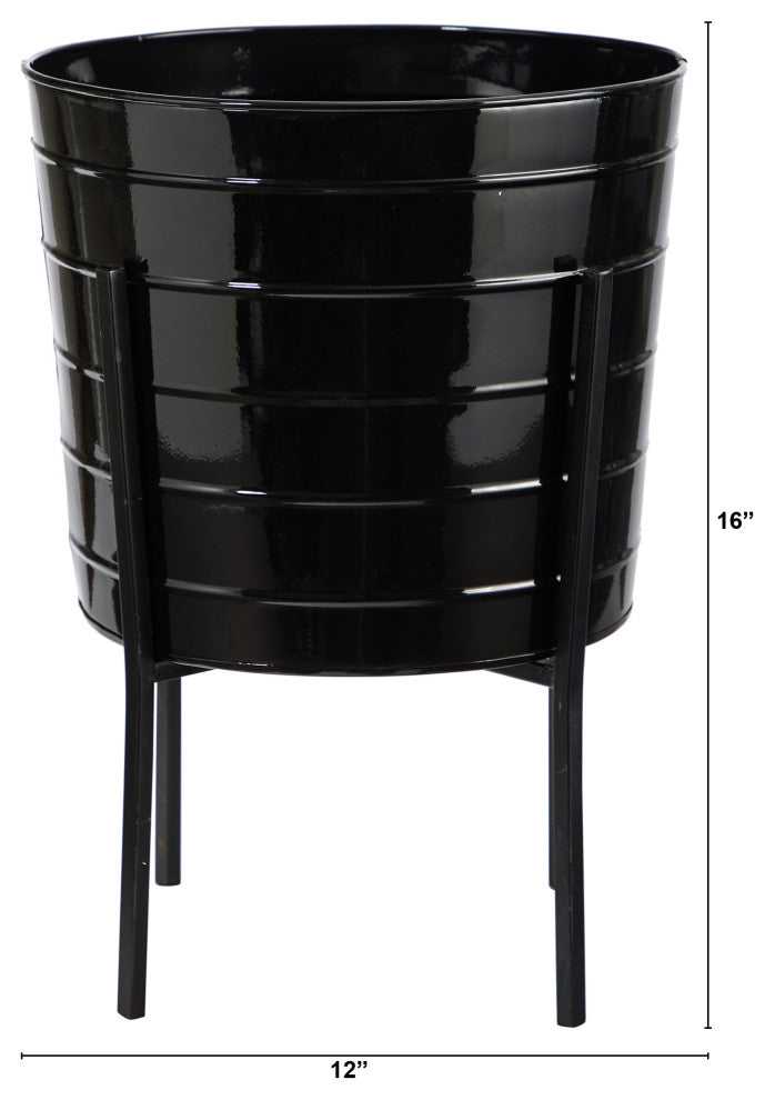 16" Farmhouse Metal Ribbed Planter