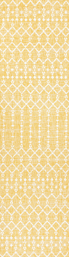 Ourika Moroccan Geometric Indoor/Outdoor Rug, Yellow/Cream, 2x10