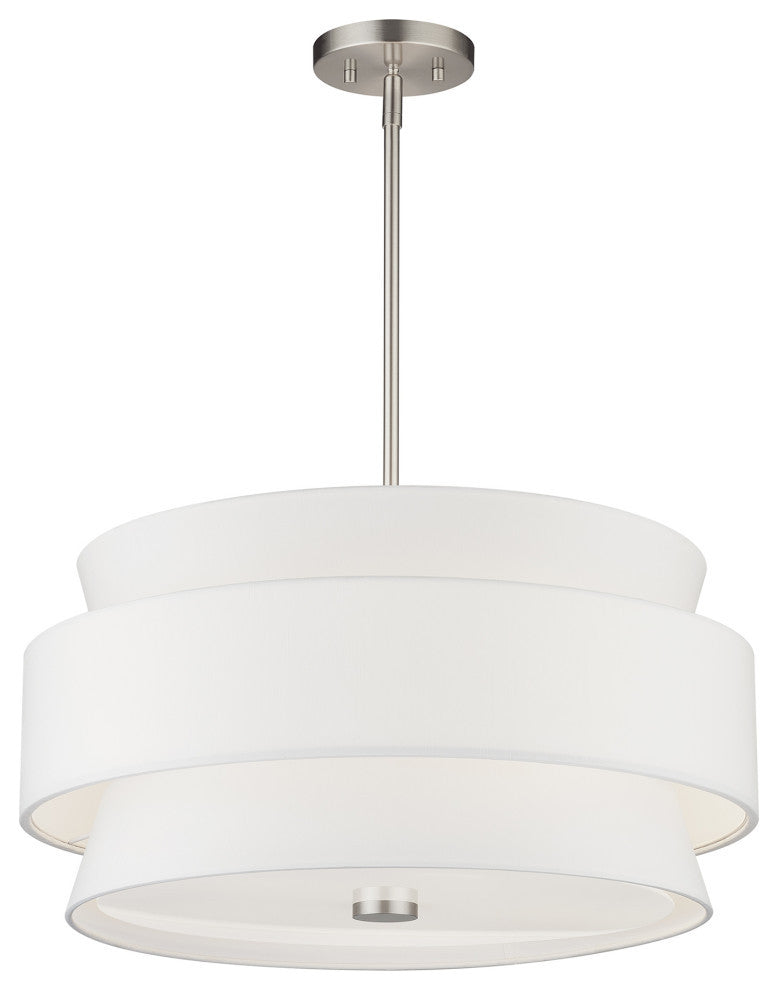 Fontana 5-Light Brushed Nickel Chandelier with Off-White Shades