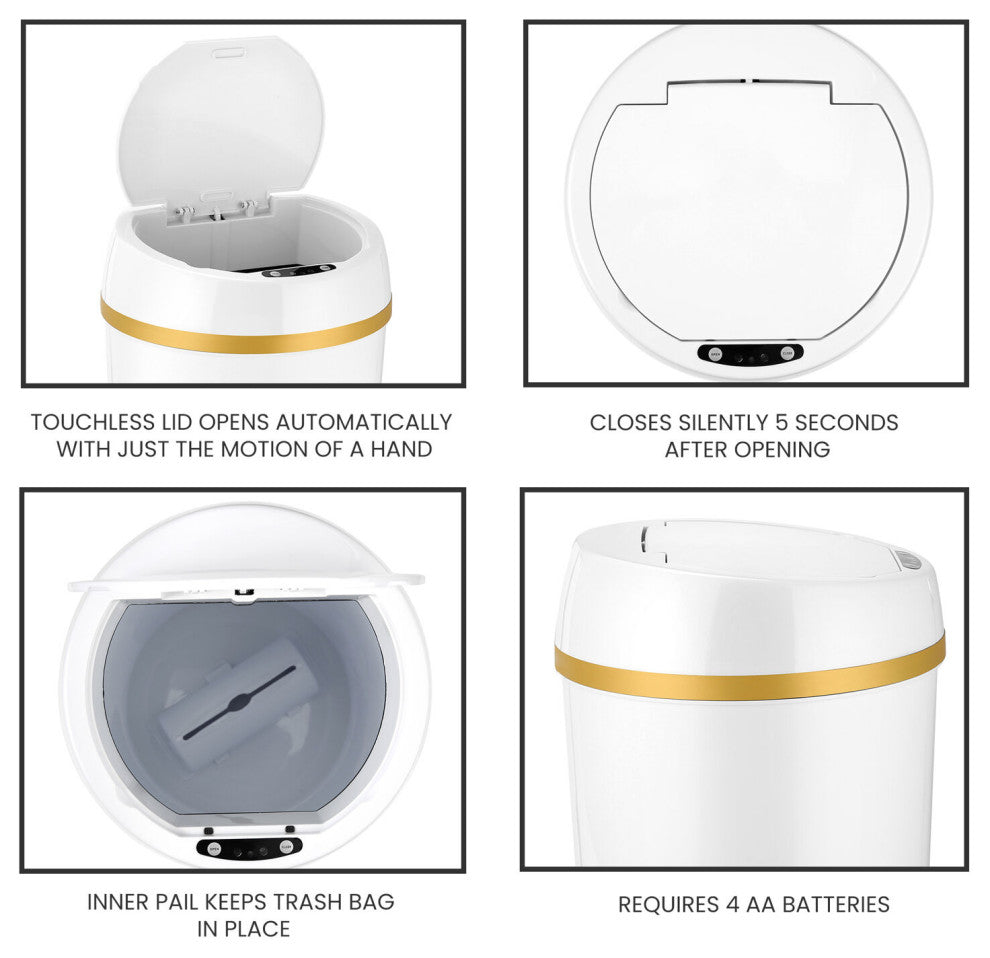 9-Liter / 2.3-Gallon Trash Can With Sensor Lid, White