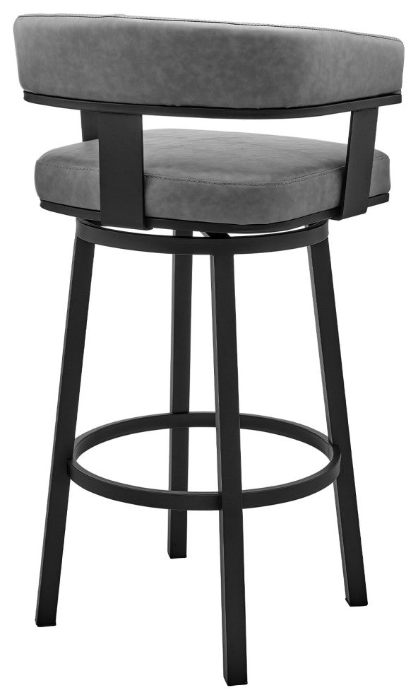 Benzara BM283288 Counter Height Bar Stool, Swivel Chair, Faux Leather, Gray