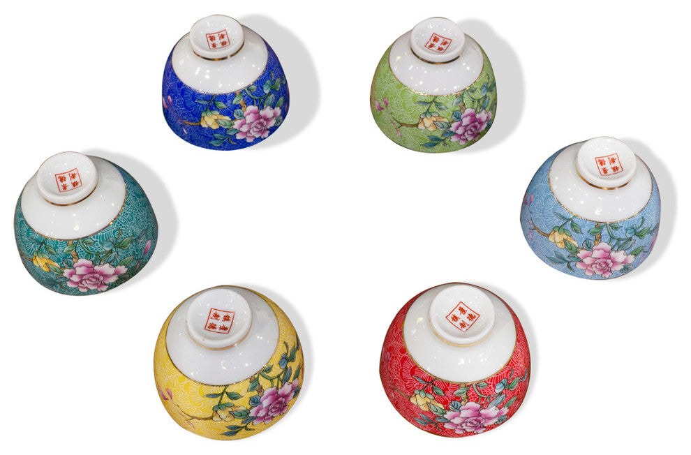 Chinese Style Porcelain Tea Cups, 6-Piece Set
