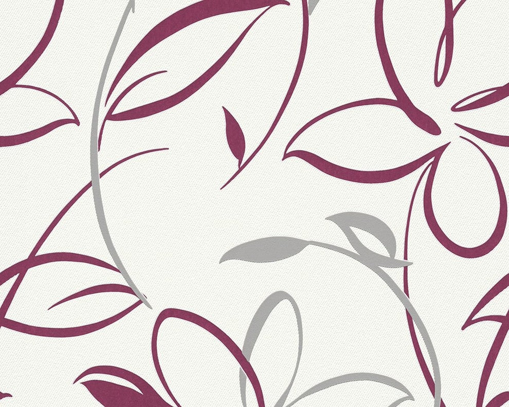 Best of Vlies, Floral Patterns Modern Classic Stripes White Wallpaper Sample