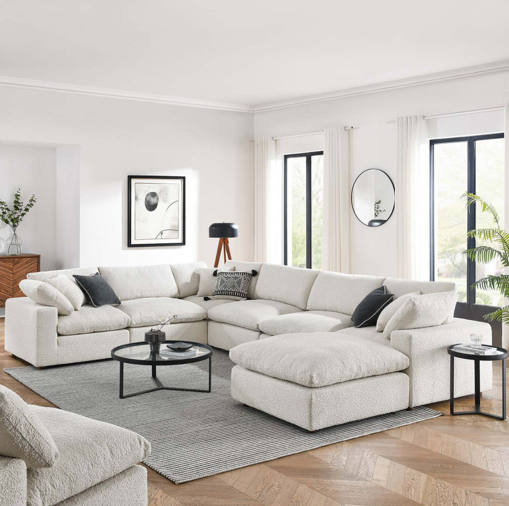 Commix Down Filled Overstuffed Boucle 7-Piece Sectional Sofa, Ivory