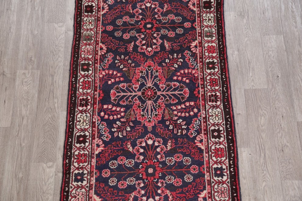 Consigned, Persian Hand-Knotted Oriental Vintage Runner Rug, Blue, 9'9"X3'4"