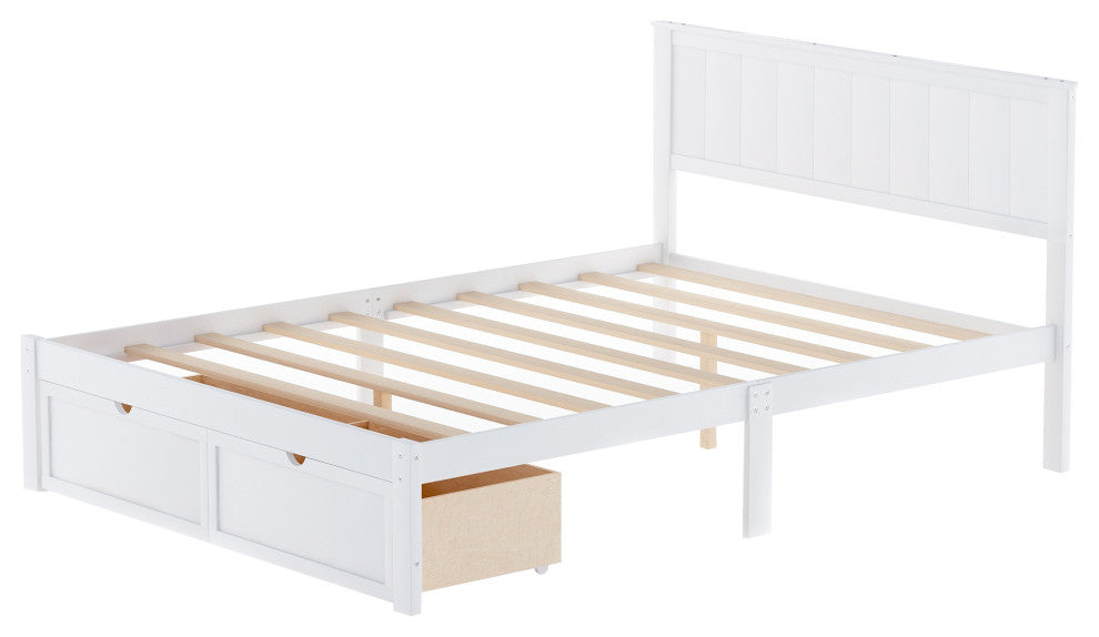 Gewnee Full Size Platform Bed with Under-bed Drawers, White