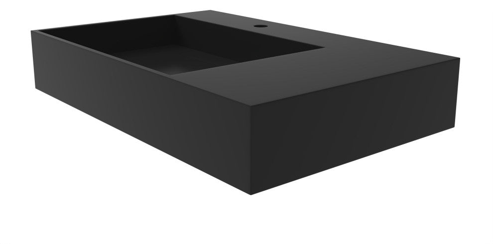CastelloUSA Juniper Wall Mounted Countertop Concealed Drain Basin Sink, Black, 30", Left Basin, Standard