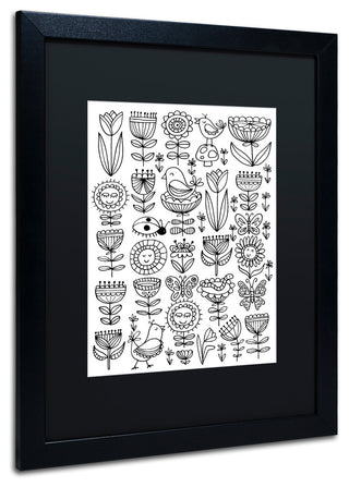 Elizabeth Caldwell 'Birds And Flowers' Art, Black Frame, Black Mat, 16x20