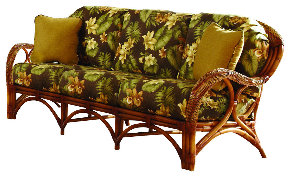 Caneel Bay Sofa in Cinnamon, Botanical-Fern Fabric