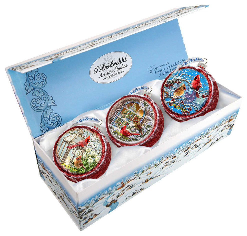 Winter Birds Glass Ornament Set of 3 by D. Gelsinger Christmas Decor