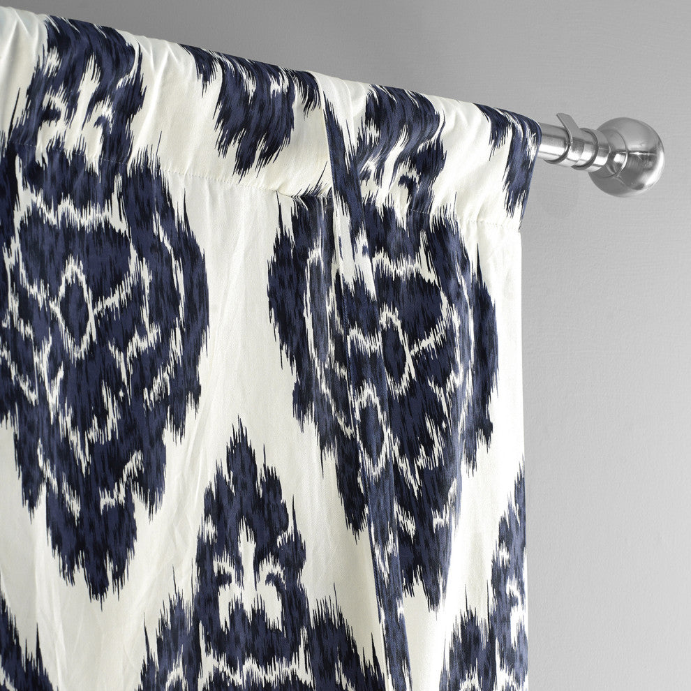 Ikat Blue Printed Cotton Tie-Up Window Shade Single Panel, 42W x 63L