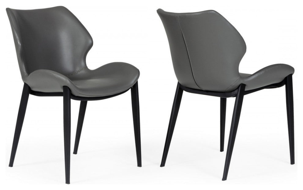 Set of Two Gray Faux Leather Industrial Dining Chairs