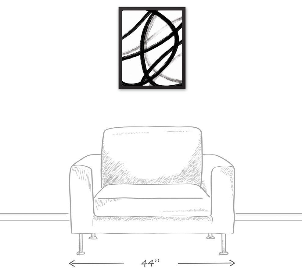 Loops Black and White Abstract 16x20 Black Framed Canvas
