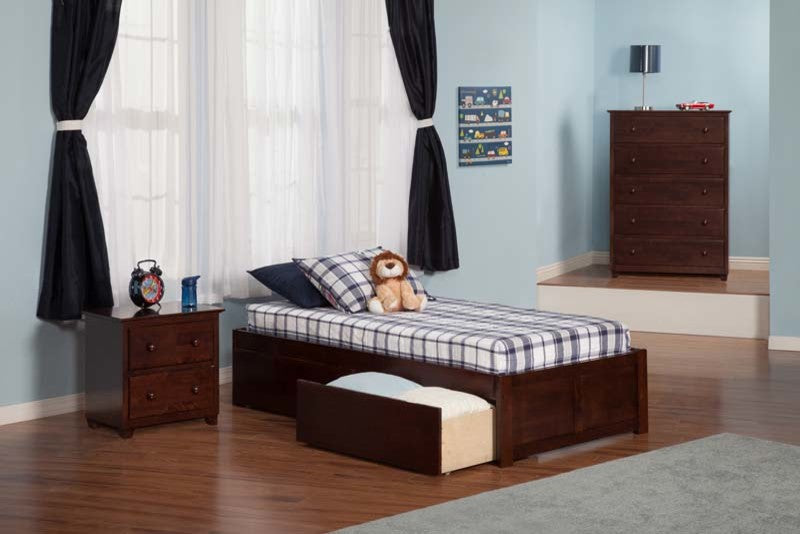 Concord Flat Panel Footboard With 2 Urban Bed Drawers, Antique Walnut, Twin