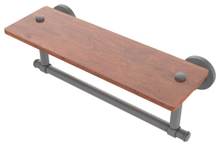 Washington Square 16" Solid Wood Shelf and Towel Bar, Matte Gray