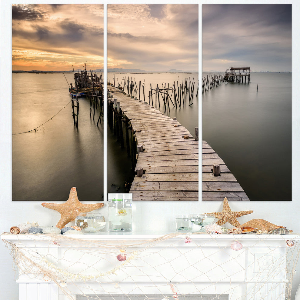 "Carrasqueira Old Wooden Pier" Photo Wall Art, 3 Panels, 36"x28"
