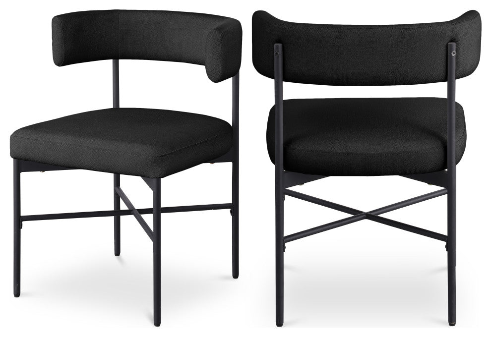 Rivage Durable Linen Textured Fabric Dining Chair, Set of 2, Black, Matte Black Finish