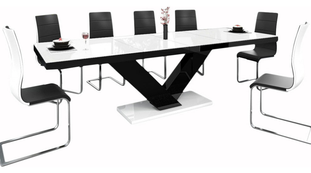 NICTORIA Dining Table with Extension, White/Black