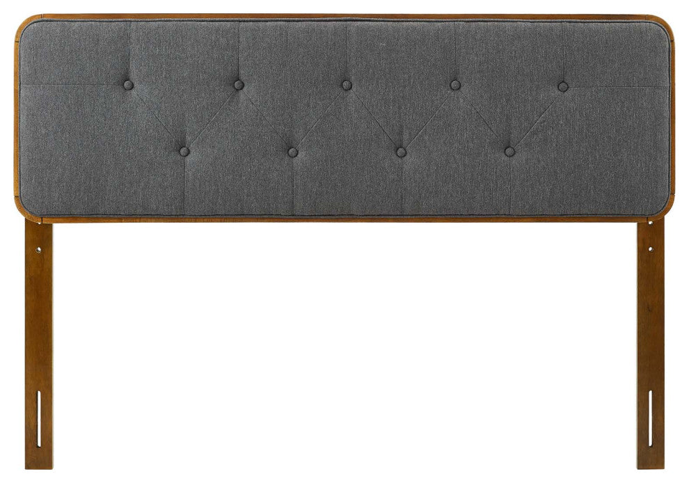 Tufted Headboard, King Size, Wood, Fabric, Brown Walnut Gray, Modern